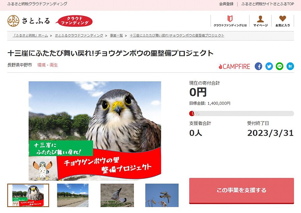 十三崖にふたたび舞い戻れ!チョウゲンボウの里整備プロジェクト イメージ
