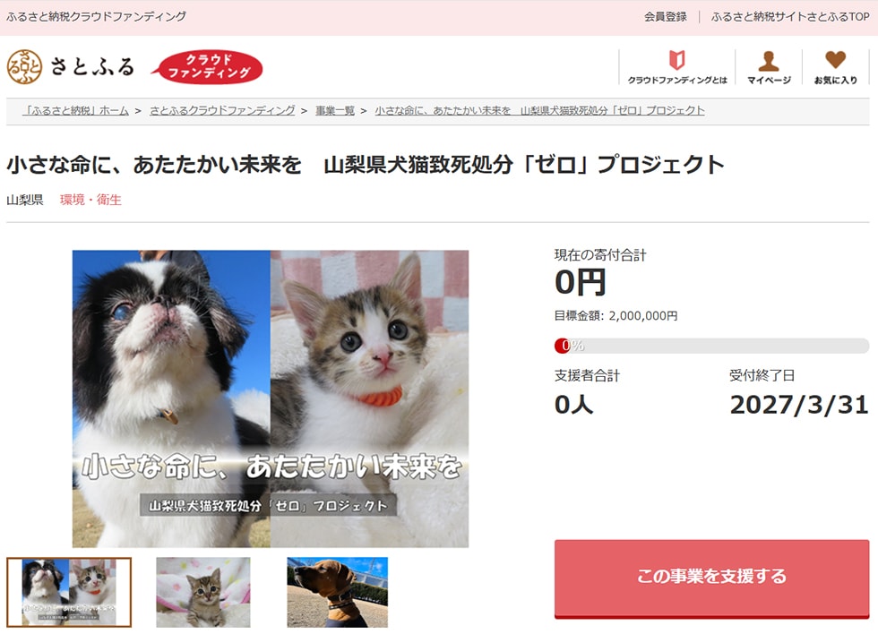 小さな命に、あたたかい未来を　山梨県犬猫致死処分「ゼロ」プロジェクト イメージ
