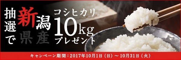リンクボタン：★抽選で20名様に「新潟県産コシヒカリ10kg」プレゼント!!