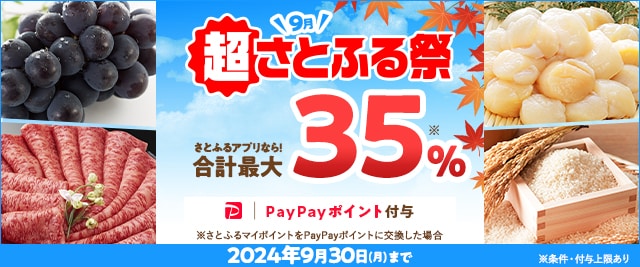 ＼ただいま開催中！／条件を満たすと、合計で最大《35％》のPayPayポイントが もらえる「2024年9月 超さとふる祭」