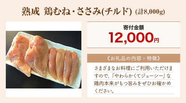 「熟成 鶏むね・ささみ(チルド)」(計8,000g)