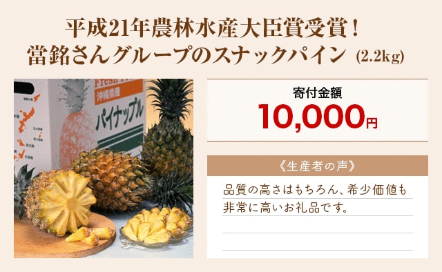 「平成21年農林水産大臣賞受賞！當銘さんグループのスナックパイン」(2.2kg)