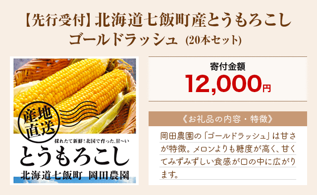 「【先行受付】北海道七飯町産とうもろこし ゴールドラッシュ」(20本セット)