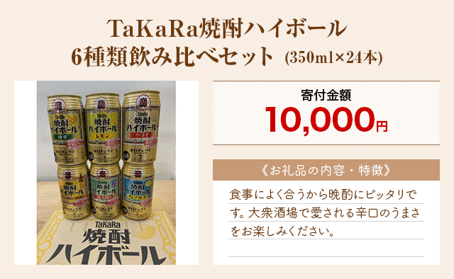 「TaKaRa焼酎ハイボール6種類飲み比べセット」(350ml×24本)