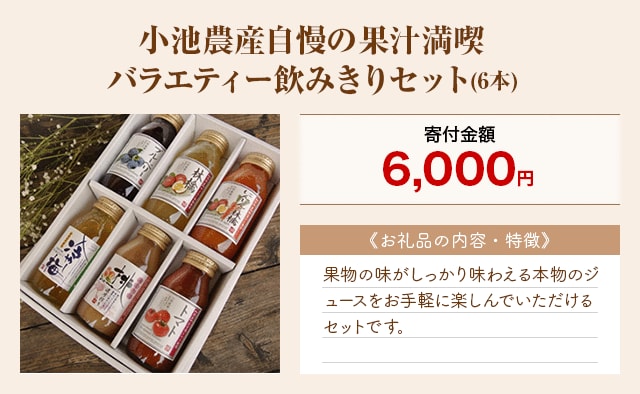 「小池農産自慢の果汁満喫バラエティー飲みきりセット」(6本)
