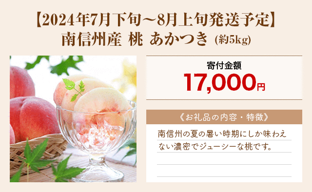 「【2024年7月下旬～8月上旬発送予定】南信州産 桃 あかつき」(約5kg)