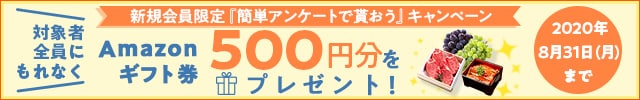 ＼8月中に新規会員登録をされた方限定／◎新規会員登録キャンペーン◎1回の寄付で1万円以上寄付をしたうえで簡単なアンケートにお答えいただいた方全員に《Amazonギフト券500円分》をプレゼント