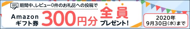 レビュー0件のお礼品にレビューを書いた方全員に《Amazonギフト券300円分》プレゼント！
