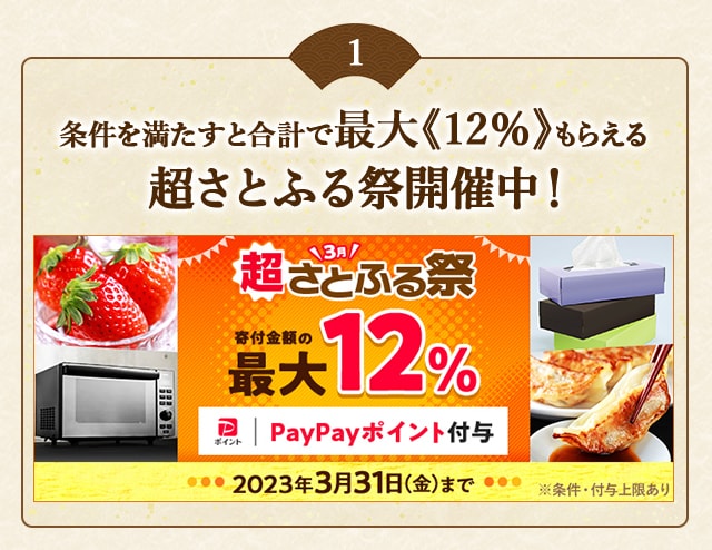 3月は、条件を満たした方に合計で最大《12%》(※1)のPayPayポイントをプレゼント。(※)