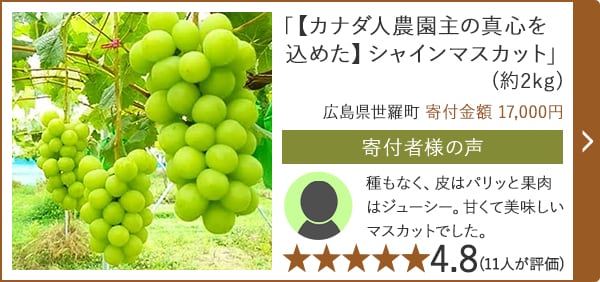 「【カナダ人農園主の真心を込めた】シャインマスカット」(約2kg)/広島県世羅町 寄付金額 17,000円