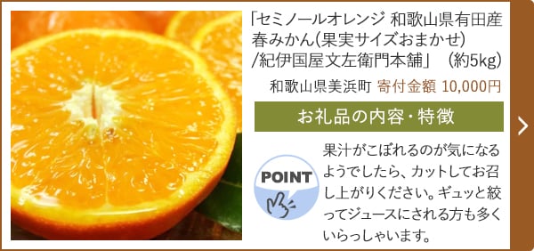 「セミノールオレンジ 和歌山県有田産春みかん(果実サイズおまかせ)/紀伊国屋文左衛門本舗」(約5kg)/和歌山県美浜町（寄付金額 10,000円）
