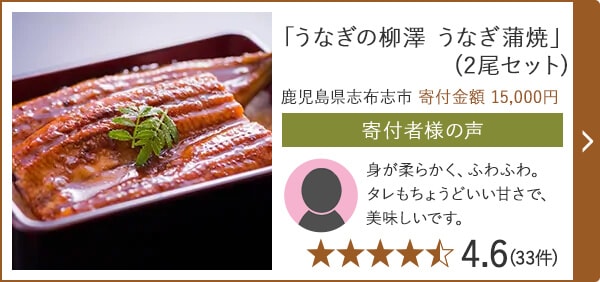 「うなぎの柳澤 うなぎ蒲焼」(2尾セット) 鹿児島県志布志市 寄付金額 15,000円