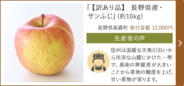 「【訳あり品】 長野県産・サンふじ」(約10kg)/長野県高森町 寄付金額 12,000円