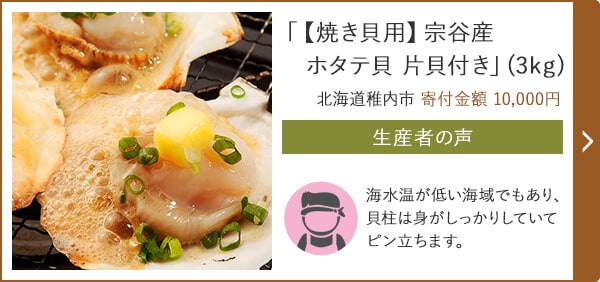 「【焼き貝用】宗谷産 ホタテ貝 片貝付き」(3kg) 北海道稚内市 寄付金額 10,000円