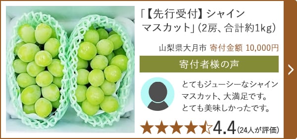 「【先行受付】シャインマスカット」(2房、合計約1kg)/山梨県大月市 寄付金額 10,000円