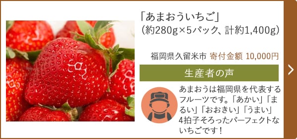 「あまおういちご」(約280g×5パック、計約1,400g)/福岡県久留米市 寄付金額 10,000円