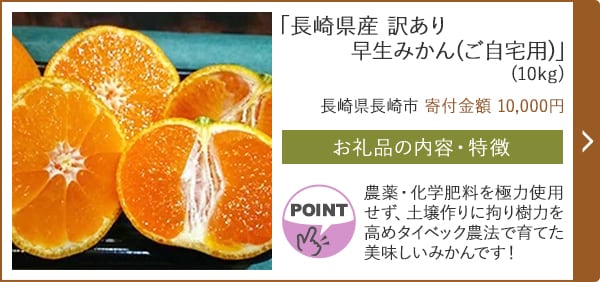 「長崎県産 訳あり早生みかん(ご自宅用)」(10kg)/長崎県長崎市（寄付金額 10,000円）