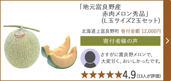 【★評価４．９(１３人が評価)】「地元富良野産赤肉メロン秀品」(L玉サイズ2玉セット)/北海道上富良野町（寄付金額 12,000円）