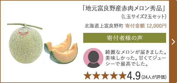 【★４．９(２４人が評価)】「地元富良野産赤肉メロン秀品」(L玉サイズ2玉セット)/北海道上富良野町（寄付金額 12,000円）