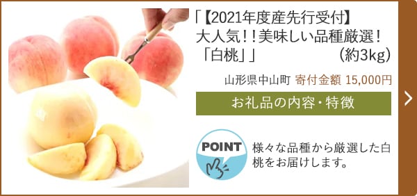 「【2021年度産先行受付】大人気！！美味しい品種厳選！「白桃」」(約3kg)/山形県中山町（寄付金額 15,000円）