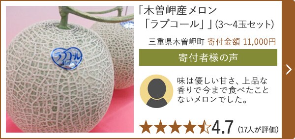 「木曽岬産メロン「ラブコール」」(3～4玉セット)/三重県木曽岬町（寄付金額 11,000円）