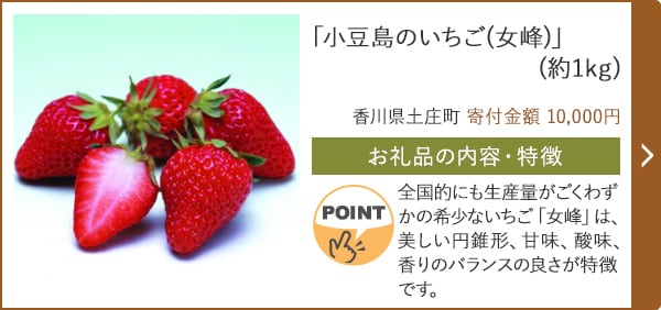 「小豆島のいちご(女峰)」(約1kg)/香川県土庄町 寄付金額 10,000円