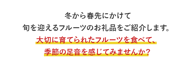 冬から春先にかけて旬を迎えるフルーツのお礼品をご紹介します。大切に育てられたフルーツを食べて、季節の足音を感じてみませんか？