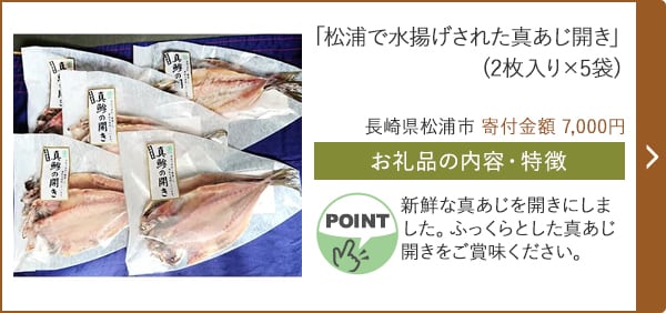 「松浦で水揚げされた真あじ開き」(2枚入り×5袋)/長崎県松浦市 寄付金額 7,000円