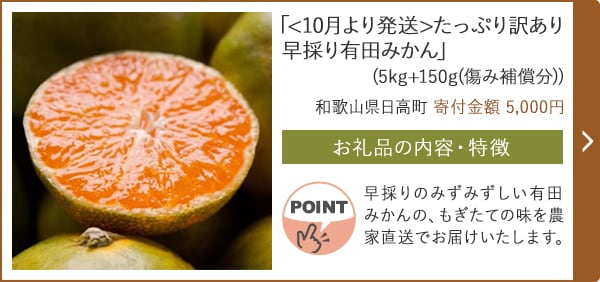 「<10月より発送>たっぷり訳あり早採り有田みかん」(5kg+150g(傷み補償分))/和歌山県日高町（寄付金額 5,000円）