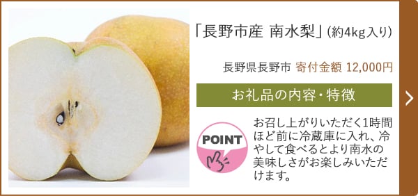 「長野市産 南水梨」(約4kg入り)/長野県長野市（寄付金額 12,000円）
