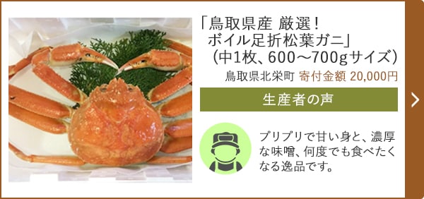 「鳥取県産 厳選！ボイル足折松葉ガニ」(中1枚、600～700gサイズ)/鳥取県北栄町（寄付金額 20,000円）