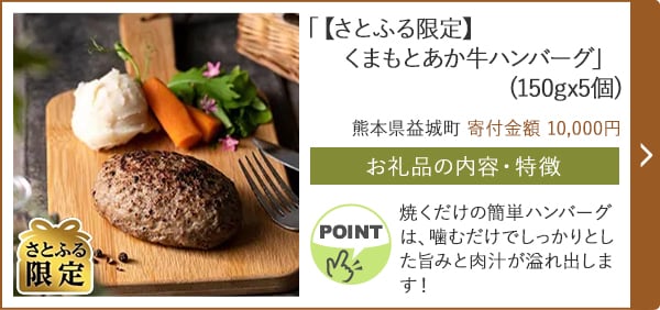 「【さとふる限定】くまもとあか牛ハンバーグ」(150gx5個)/熊本県益城町（寄付金額 10,000円）
