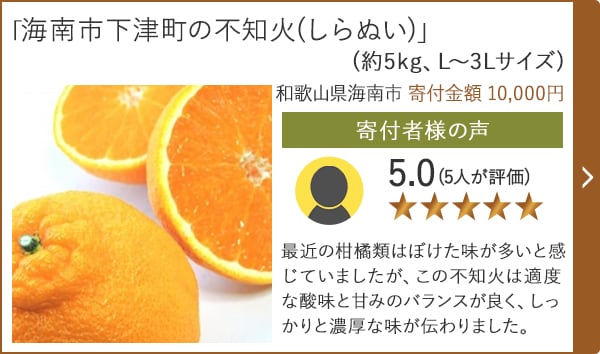 【★評価５．０(５人が評価)】「海南市下津町の不知火(しらぬい)」(約5kg、L~3Lサイズ)/和歌山県海南市 寄付金額 10,000円