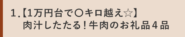 １．【1万円台で〇キロ越え☆】肉汁したたる！牛肉のお礼品４品