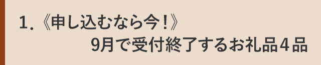 《申し込むなら今！》９月で受付終了するお礼品４品