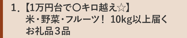 １．１．【1万円台で〇キロ越え☆】米・野菜・フルーツ！10kg以上届くお礼品３品