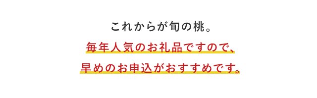 これからが旬の桃。毎年人気のお礼品ですので、早めのお申込がおすすめです。