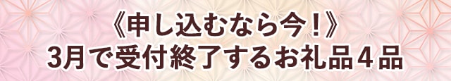 《申し込むなら今！》３月で受付終了するお礼品４品