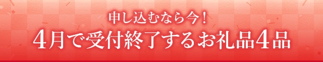 《申し込むなら今！》４月で受付終了するお礼品４品