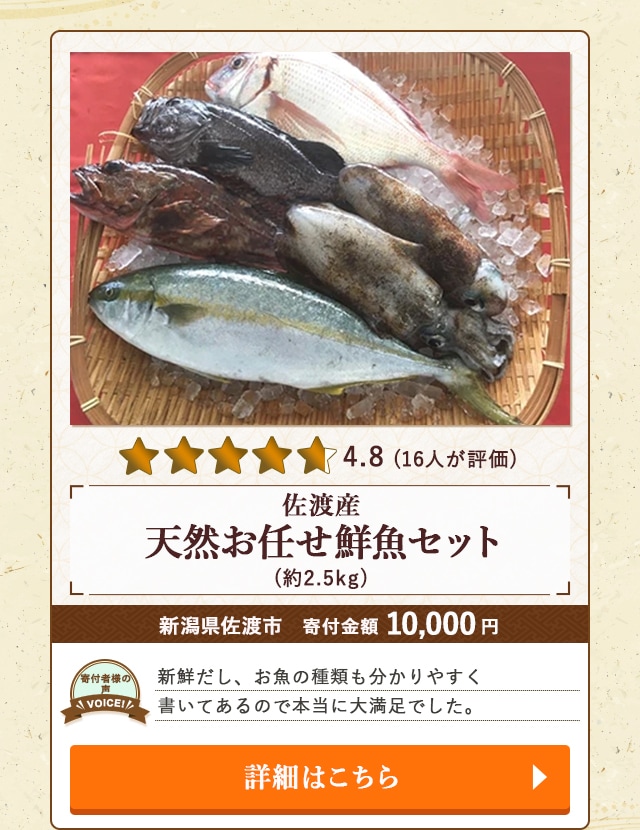 【★４．８(１６人が評価)】「佐渡産 天然お任せ鮮魚セット」(約2.5kg)/新潟県佐渡市（寄付金額 10,000円）