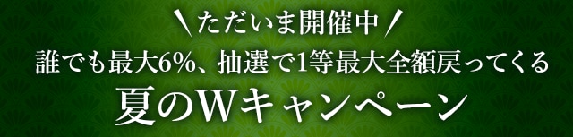 ＼ただいま開催中！／誰でも最大6%、抽選で最大全額もらえる夏のWキャンペーン