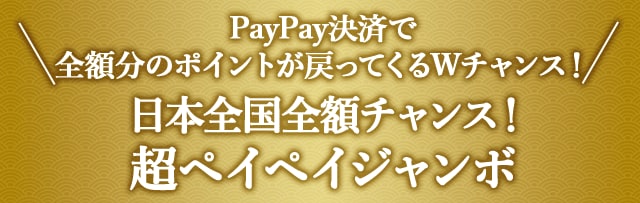 PayPay決済で全額分のポイントが戻ってくるWチャンス日本全国全額チャンス！超ペイペイジャンボ