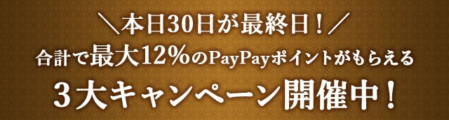 ＼本日30日が最終日！／合計で最大＼12%／のPayPayポイントがもらえる３大キャンペーン開催中！