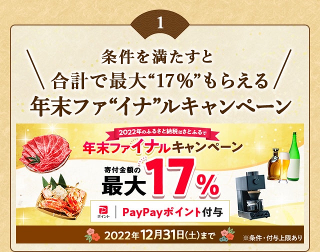 ★条件を満たすと合計で最大〔17％〕もらえる★「年末ファ〔イナ〕ルキャンペーン」を開催中！