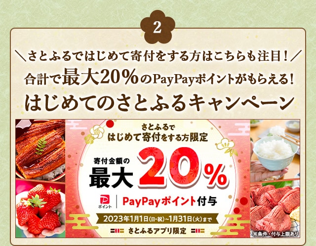 ＼さとふるではじめて寄付をする方はこちらも注目！／合計で最大《20％》のPayPayポイントがもらえる！「2023年 1月はじめてのさとふるキャンペーン」