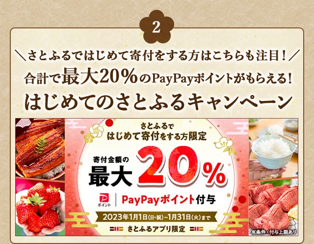 ＼さとふるではじめて寄付をする方はこちらも注目！／合計で最大《20％》のPayPayポイントがもらえる！「2023年 1月はじめてのさとふるキャンペーン」