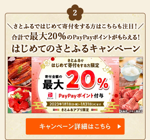 ＼さとふるではじめて寄付をする方はこちらも注目！／合計で最大《20％》のPayPayポイントがもらえる！「2023年 1月はじめてのさとふるキャンペーン」