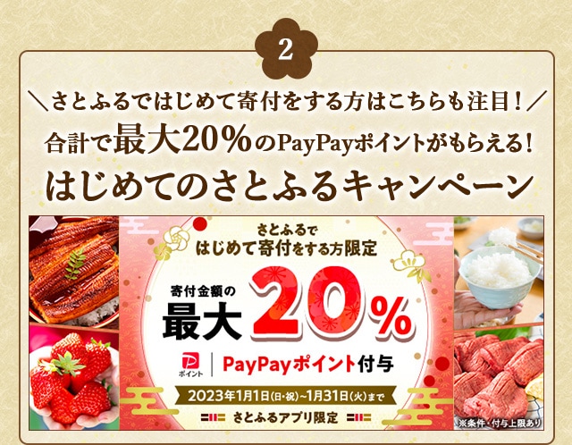 ＼さとふるではじめて寄付をする方はこちらも注目！／合計で最大《20％》のPayPayポイントがもらえる！「2023年 1月はじめてのさとふるキャンペーン」