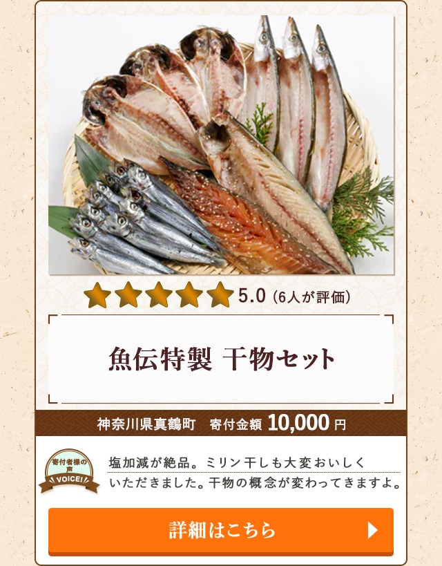 【★評価５．０（６人が評価）】「魚伝特製 干物セット」/神奈川県真鶴町（寄付金額 10,000円）