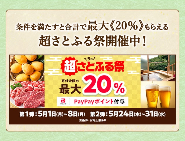 ★条件を満たすと合計で最大《20％》もらえる★「2023年5月 超さとふる祭」を開催中！